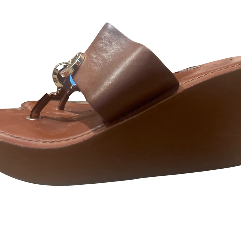 ALDO Dreamer Thong sandal Wedge heel Size US 7 Cognac Open Toe